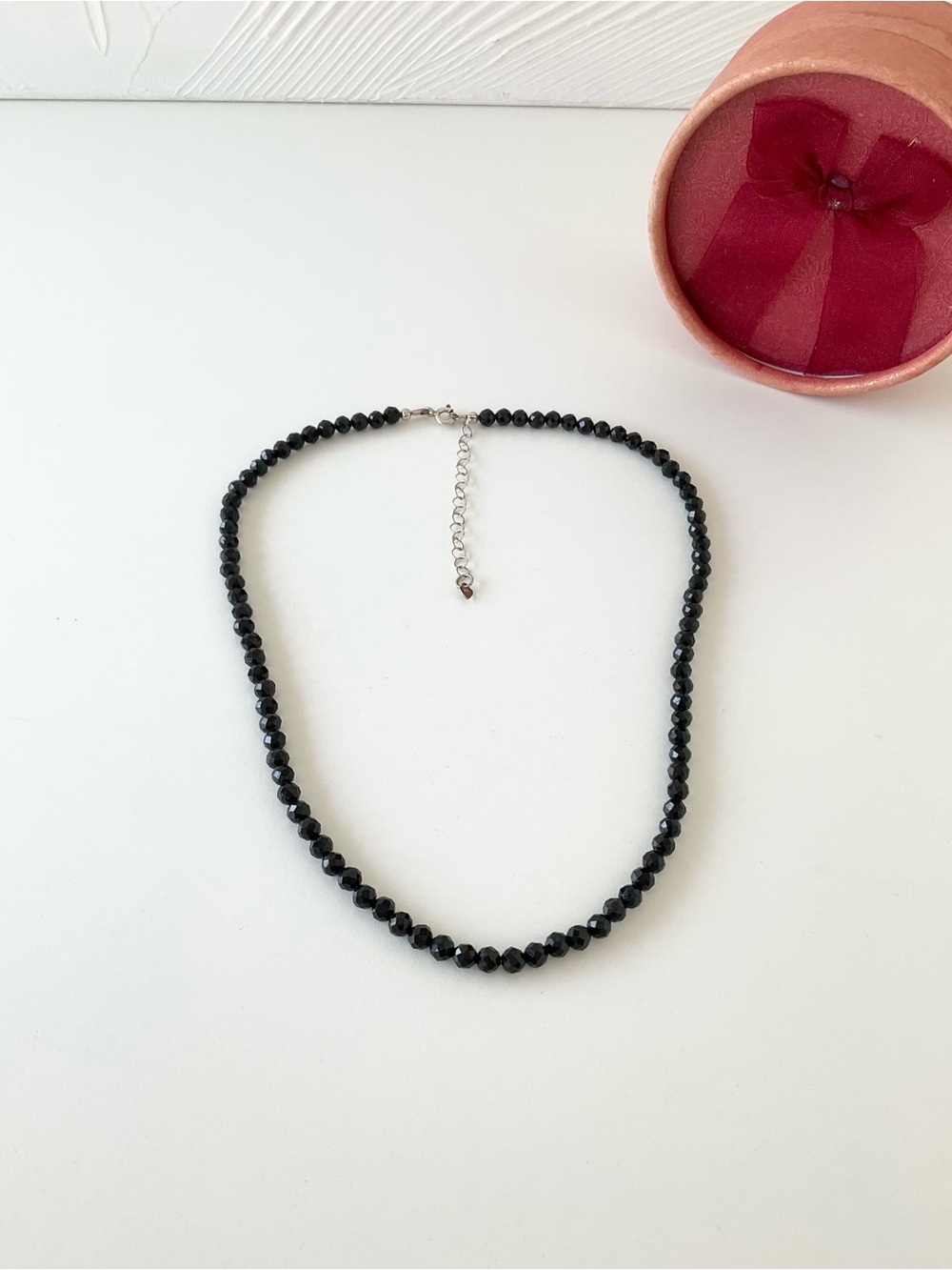 Sparkling Black Spinel Necklace 925 Sterling Silver Chain, Genuine Gemstone Bead